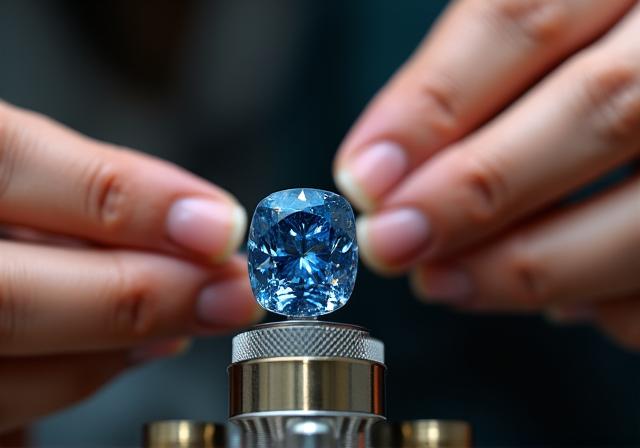 Hands of a master lapidary carefully faceting a brilliant-cut gemstone with precision tools.